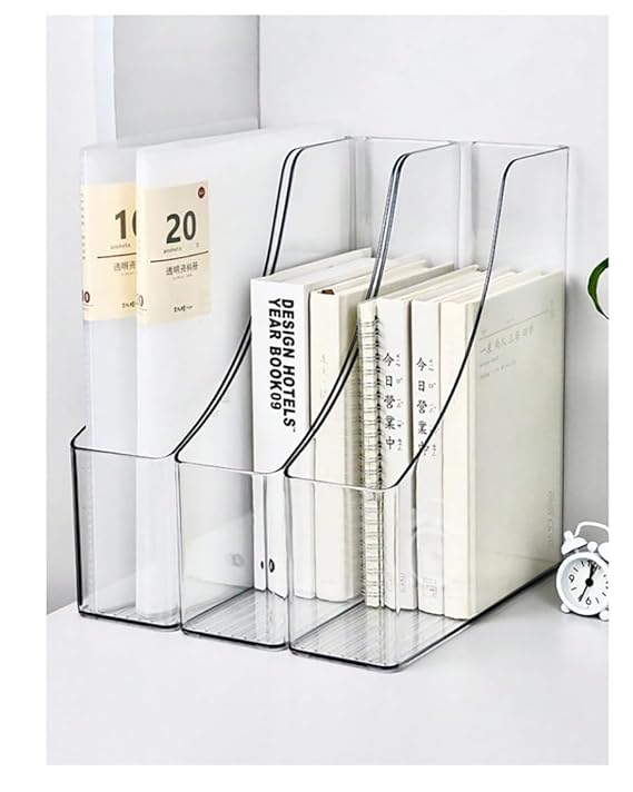 MosQuick Set of 2 Transparent Sturdy Desk Supplies Organizer Magazine File Holder Acrylic File Rack for Office File Organizer Study Table Accessories Book Holder Table Organizer Study Table Organizer Study Table - Image 2