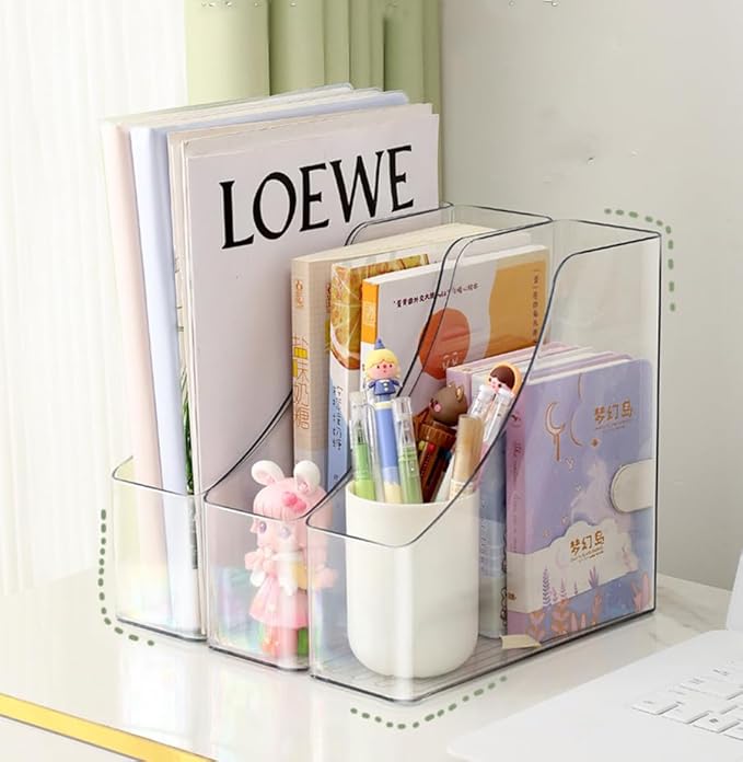 MosQuick Set of 2 Transparent Sturdy Desk Supplies Organizer Magazine File Holder Acrylic File Rack for Office File Organizer Study Table Accessories Book Holder Table Organizer Study Table Organizer Study Table