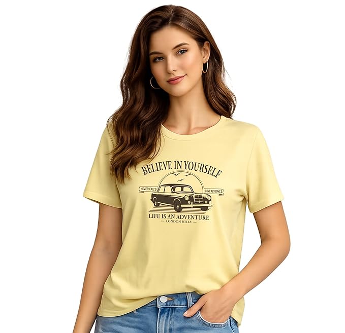 London Hills Women’s Loose Fit Graphic Printed T-Shirt | Soft Cotton Blend Fabric | Round Neck Half Sleeve Casual Top, Travel & College - Image 7