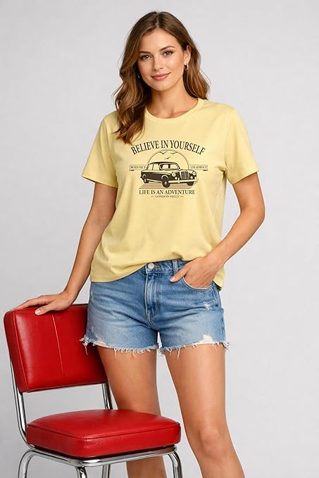 London Hills Women’s Loose Fit Graphic Printed T-Shirt | Soft Cotton Blend Fabric | Round Neck Half Sleeve Casual Top, Travel & College - Image 6
